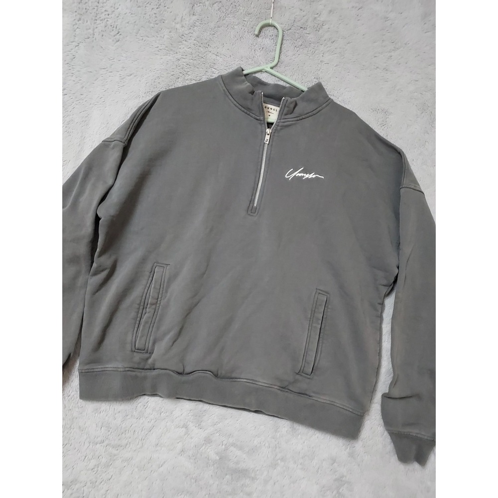 YoungLA Sweatshirt Mens Medium Sunday Quarter Zips Pockets Casual Logo Cotton
